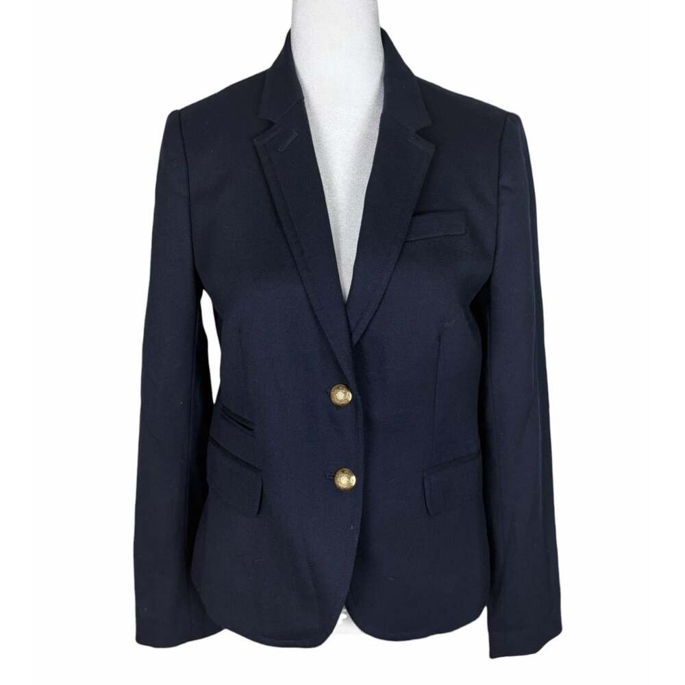 J. Crew Schoolboy Wool Blend Navy Blue Gold Button Blazer Preppy Career Size 2 - Picture 2 of 7
